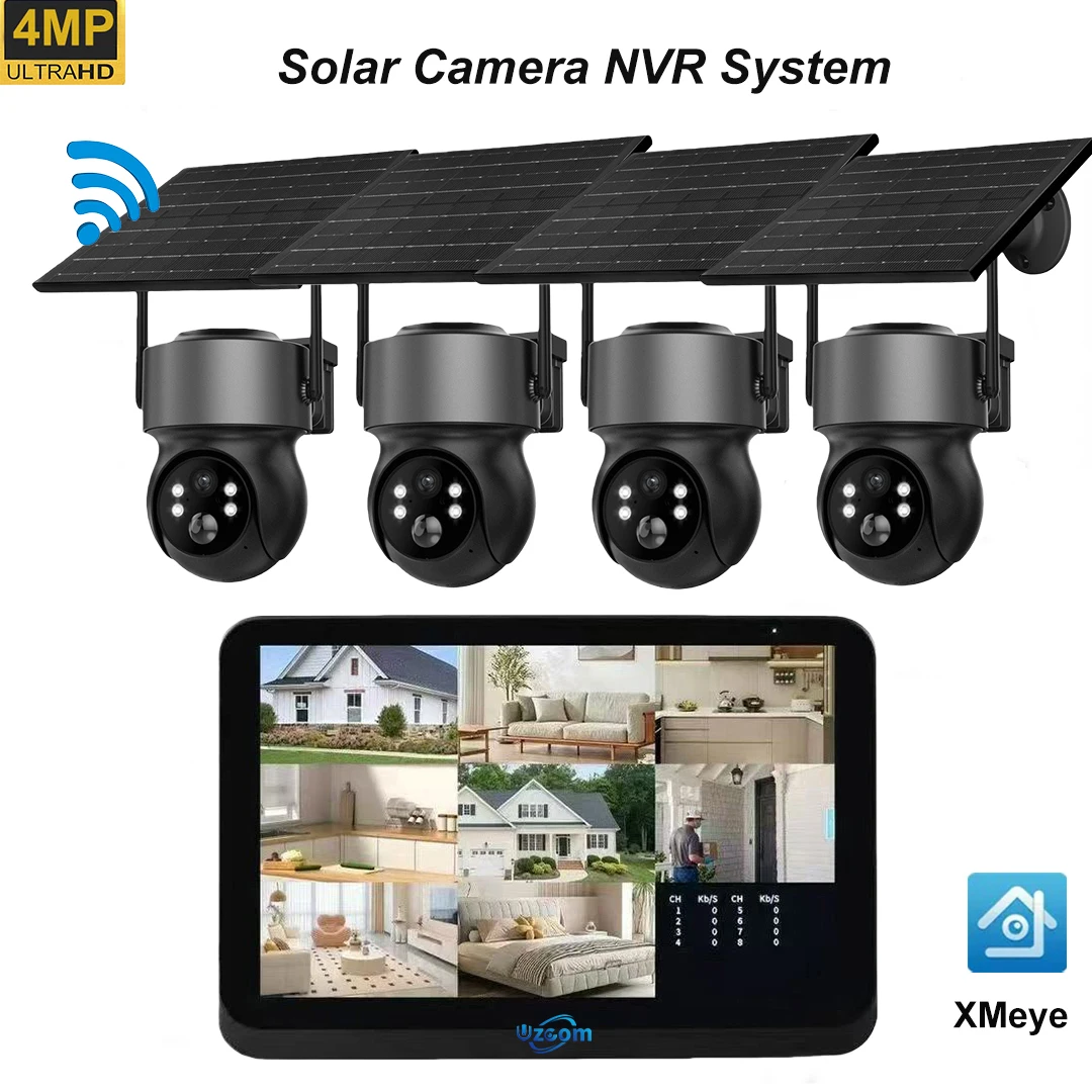 Uzoom 8CH NVR Wireless Security System with 7-Inch Screen Wifi Solar Camera H.265 Video Surveillance P2P Mini CCTV Home System