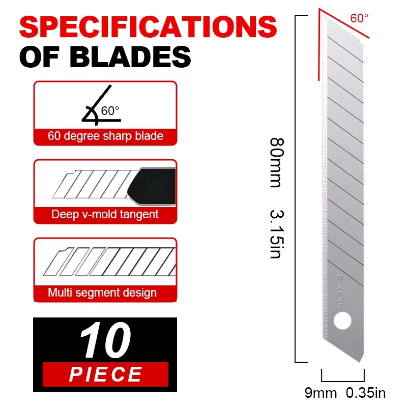 9mm CK75 Steel Utility Knife Blades 60 Degree 0.4mm Thick Snap Off Blades Precision Cutting For Craft Model Making Electronics
