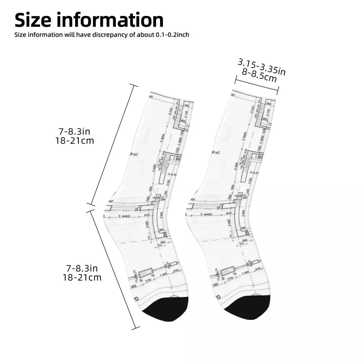 Detailed Architectural Private House Floor Plan Socks Sweat Absorbing Stockings All Season Long Socks for Man's Woman's Gifts