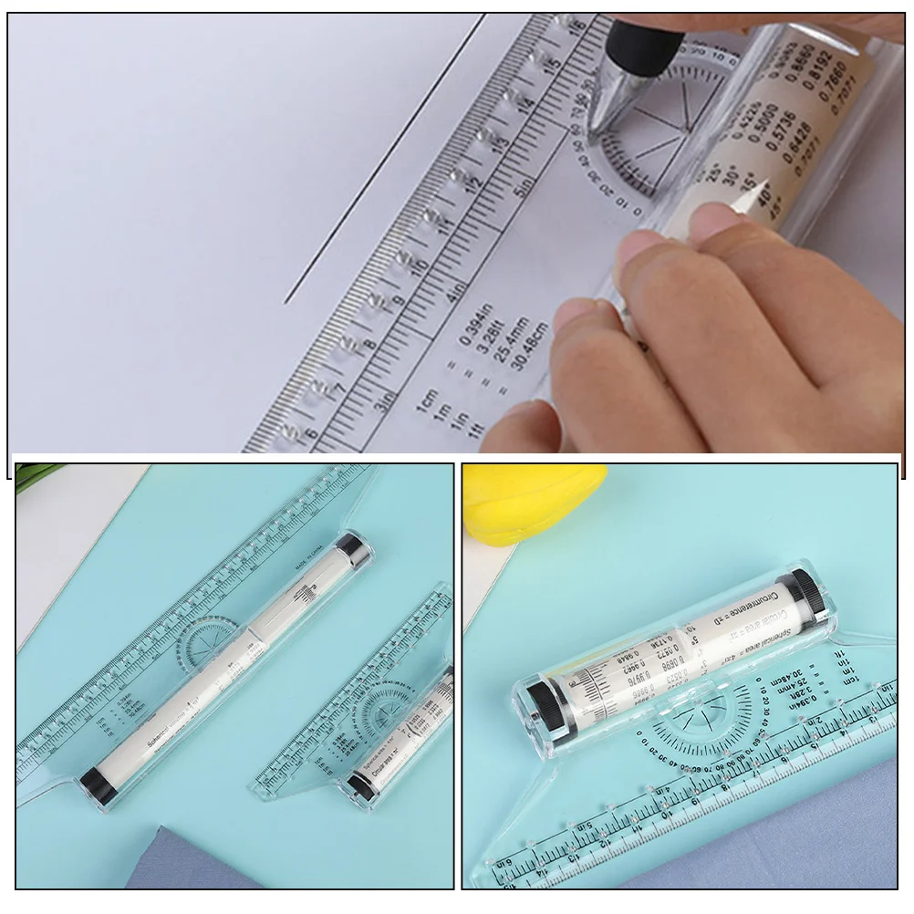 2pcs Plastic Parallel Rolling Ruler 30Cm Transparent For Students Engineers Drafting Drawing Measuring Angles Circles Arcs Lines