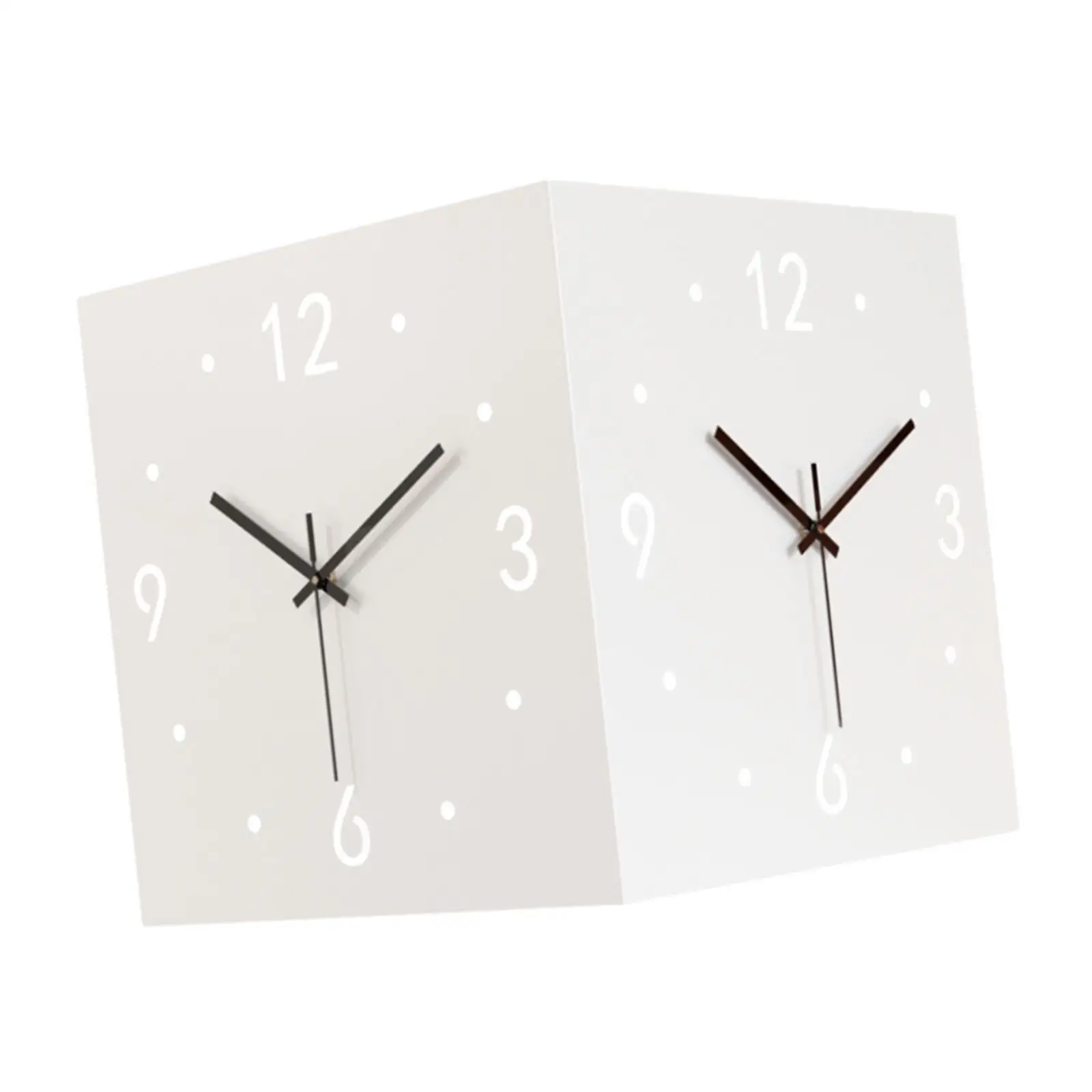 Double Sided Corner Wall Clock Non Ticking with Numeral Scale Friend Gift Modern Metal Corner Clock for Living Room Home Cafe