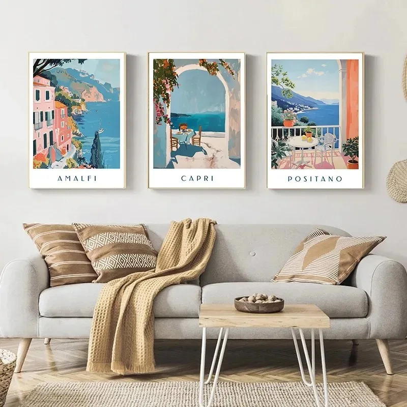 Capri Positano Amalfi Poster Positano Coast Italian Travel Print Canvas Paintings Wall Art Picture for Living Room Home Decor