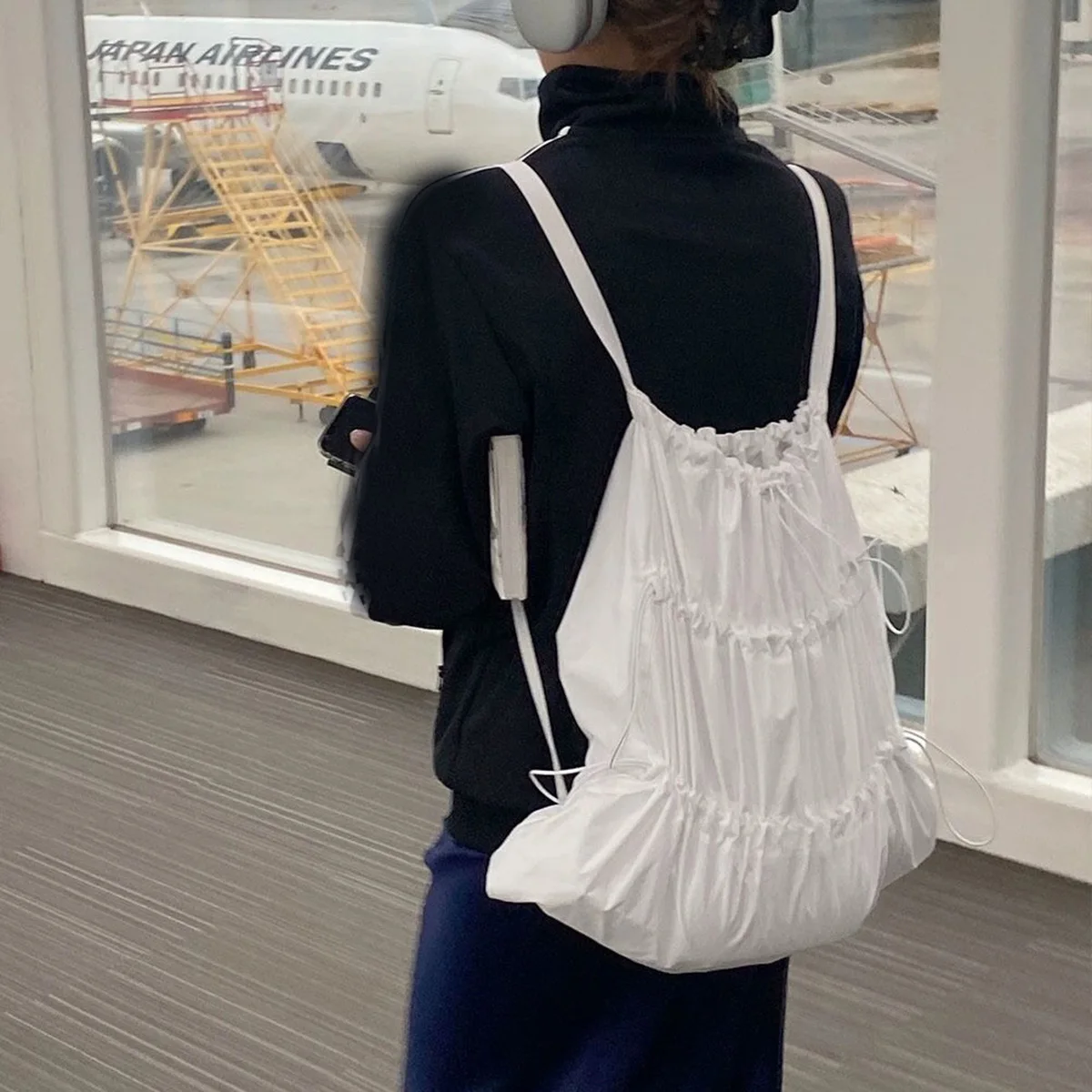 Drawstring drawstring women's backpack, laid-back style, lightweight polyester backpack, water-resistant backpack
