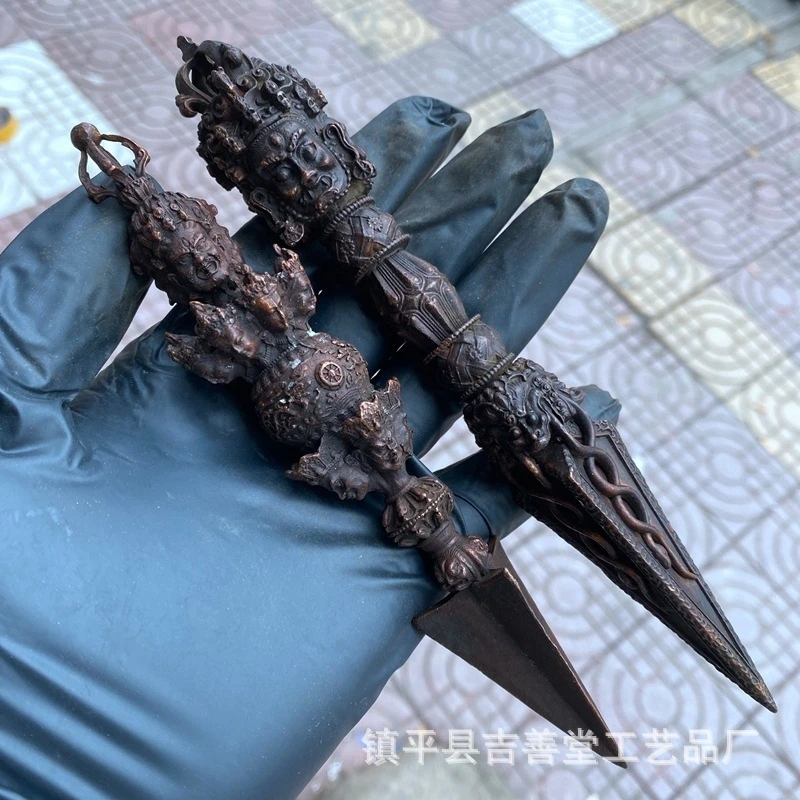 2026 Three Sided Vajra Antique Style Alloy Puba Vajra Large Decorative Ornament With Base For Home Office Meditation Room Decor