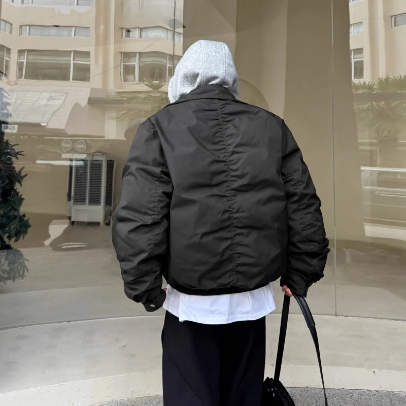 Men's 2025 Winter New American Style Retro Contrast Color Tops Splicing Hooded Thickened Parkas Men's Faux Two-Piece Warm Parkas