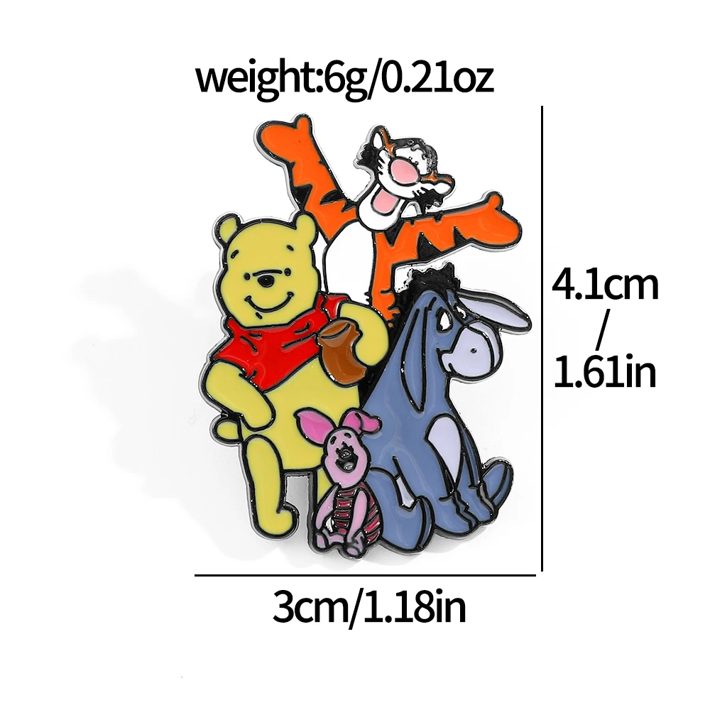 2 Pcs Cartoon Animal Brooch Cute Pooh Bear Eeyore Tigger Piglet Enamel Pin Metal Badge Jewelry Clothing Backpack Accessories