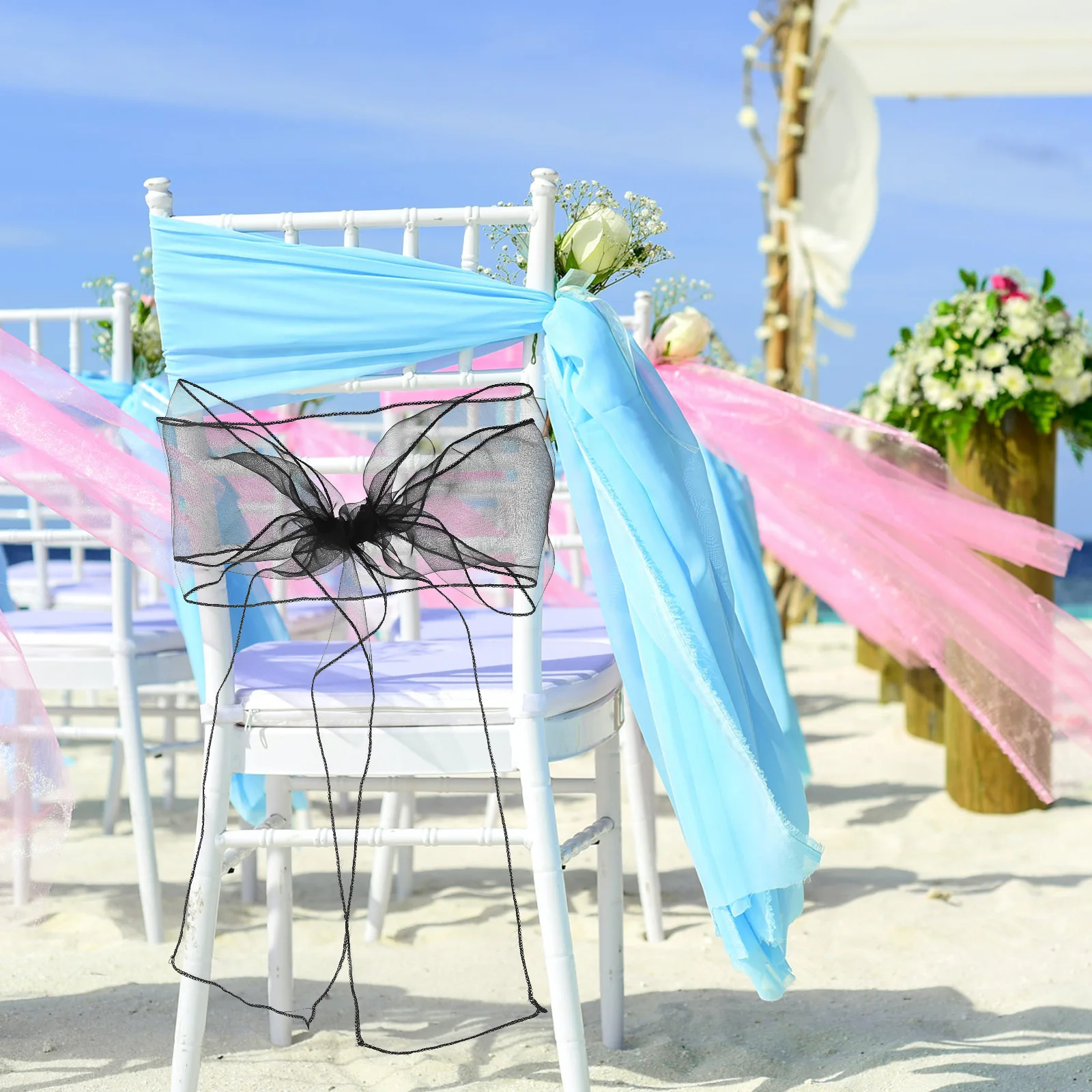 

10Pcs Decorative Chair Sashes Shiny Organza Ribbon for Wedding Events Reusable Party Chair Back Ties Elegant Streamers