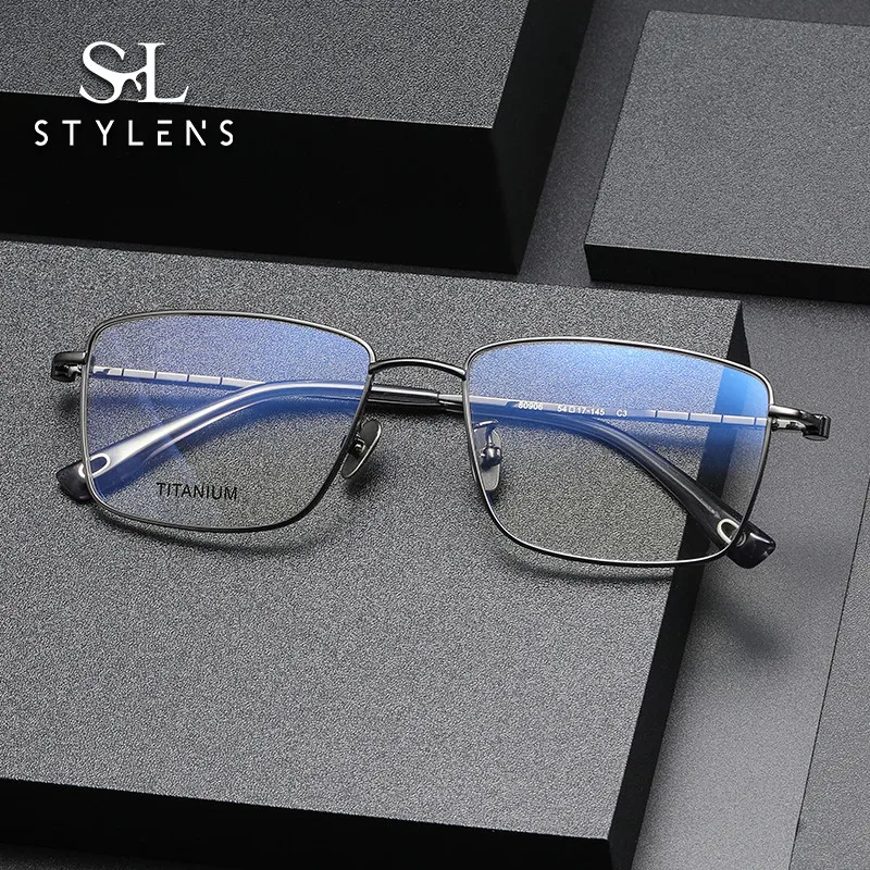 

STYLENS Pure Titanium Wire Glasses Business Men's Reading Glasses Anti Blue Light Prescription Customized Optical Glasses 80906