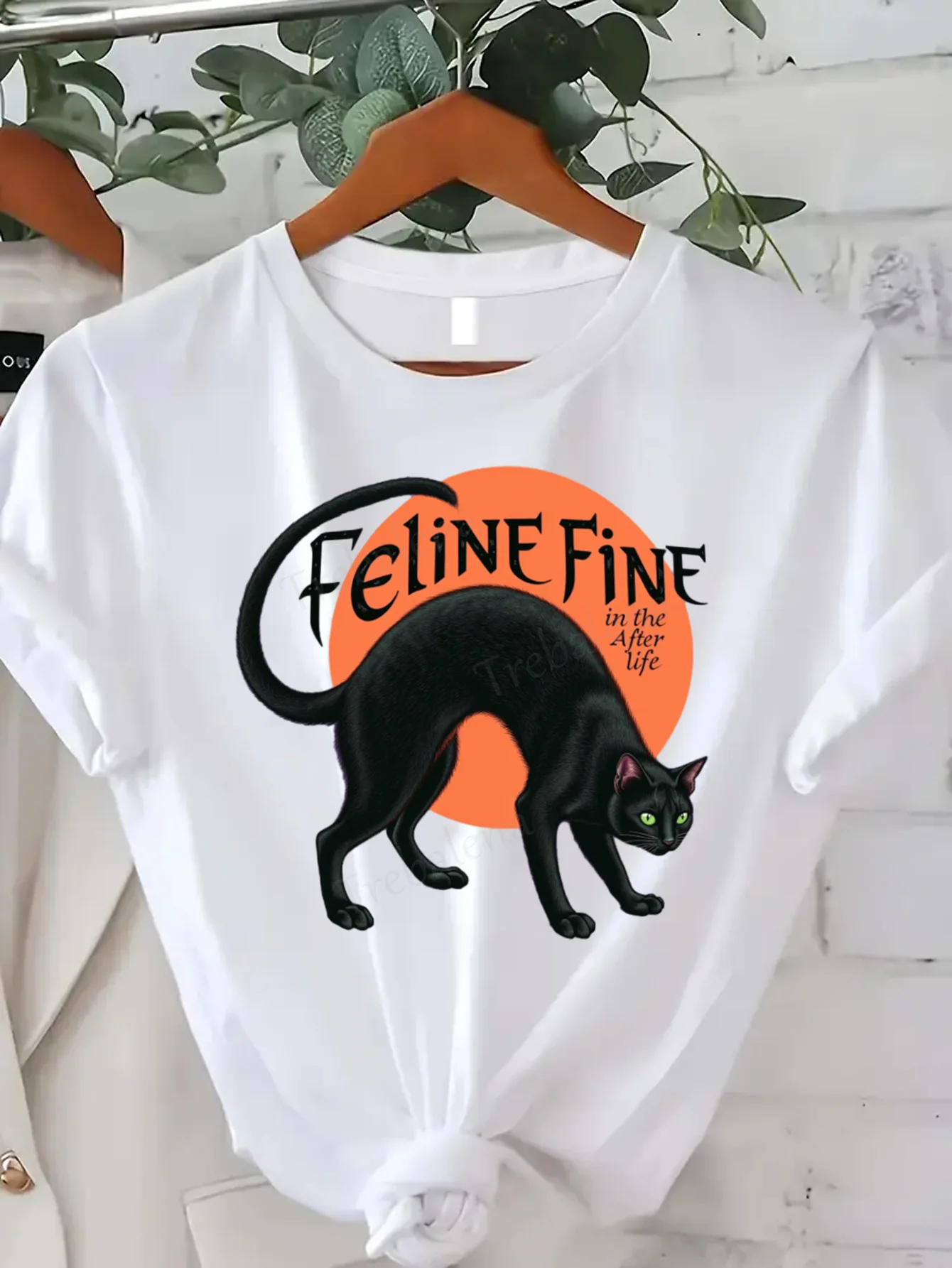 

Футболка с круглым вырезом Feline Fine Black Cat, женская футболка больших размеров с рисунком на Хэллоуин, футболка с короткими рукавами, модный повседневный топ