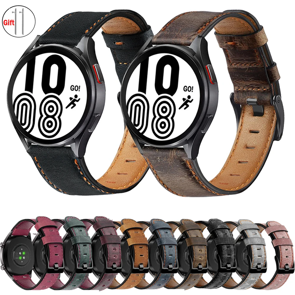 20mm 22mm Retro Leather band for Samsung Galaxy watch 6/4/5/pro/classic/Active 2 bracelet Huawei/Amazfit GTR-GTS 4-3-mini strap