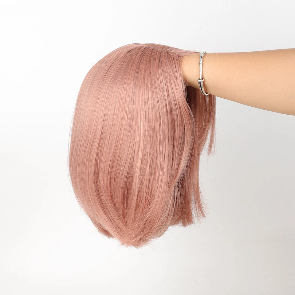 باروكات صناعية ذات طبقات من Yelowtim مع غرة مستقيمة وقصيرة يسلط الضوء على باروكة شعر أرجوانية مع باروكات تنكرية يومية طبيعية للنساء #5