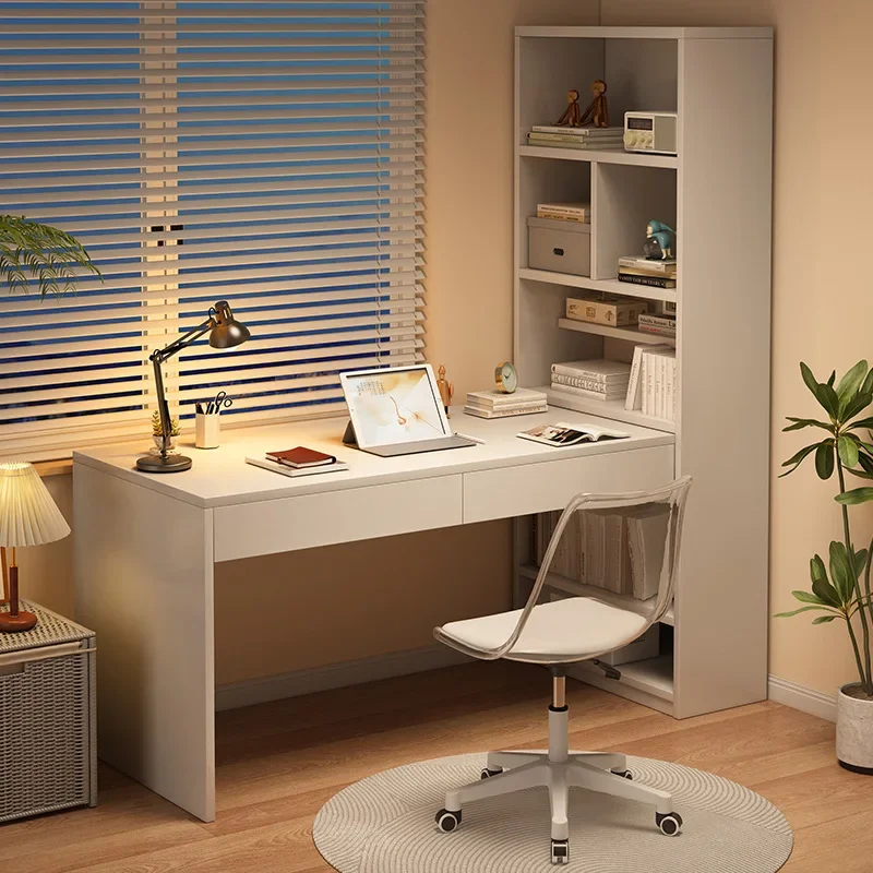 Solid wood desk bookshelf integrated table household computer desk bookcase combination corner desk simple student study table