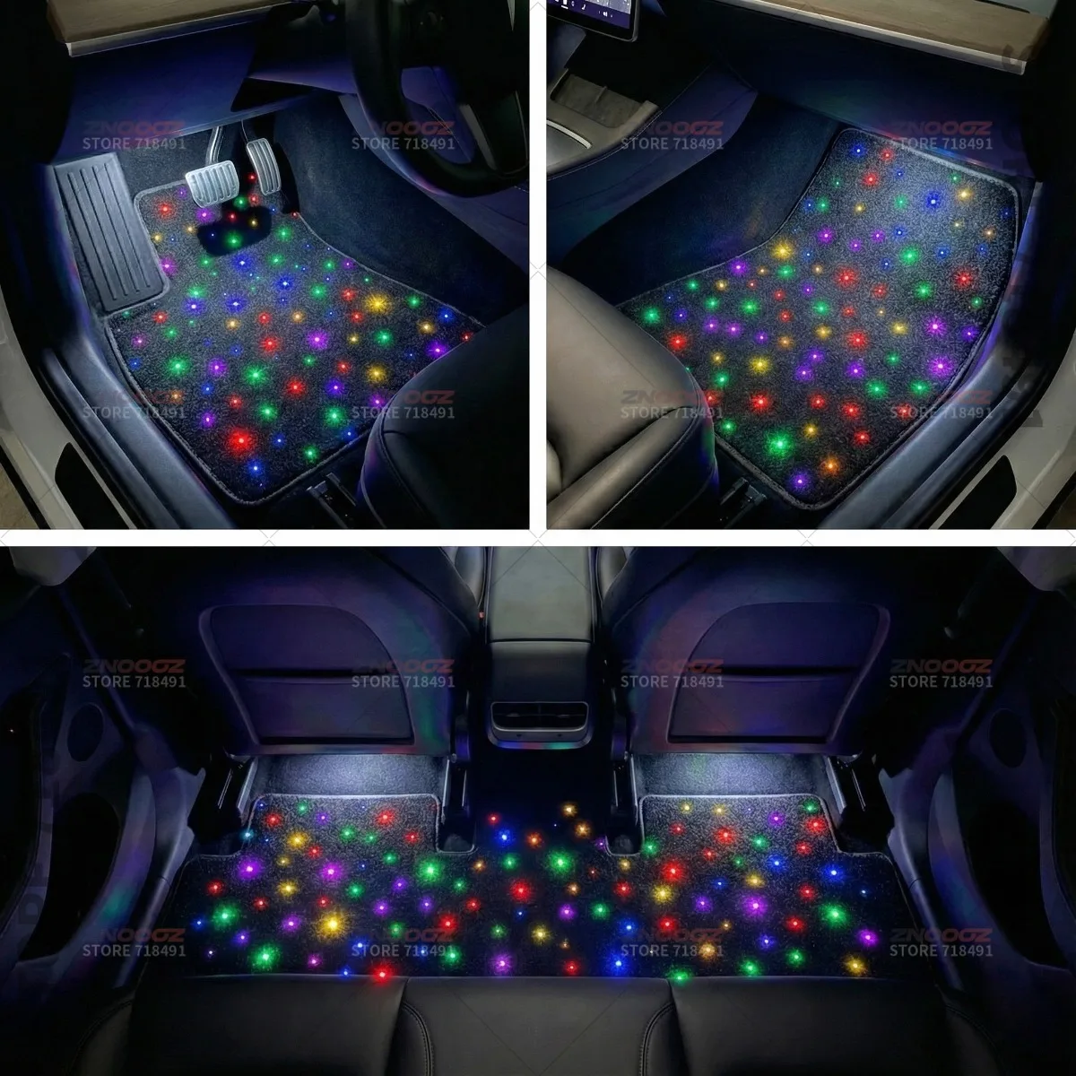 For Tesla Model Y 3 USB Car LED Starry Sky Foot Mat Car Starry Sky Light Auto Fiber Optic Lights Atmosphere Lamp Music Control