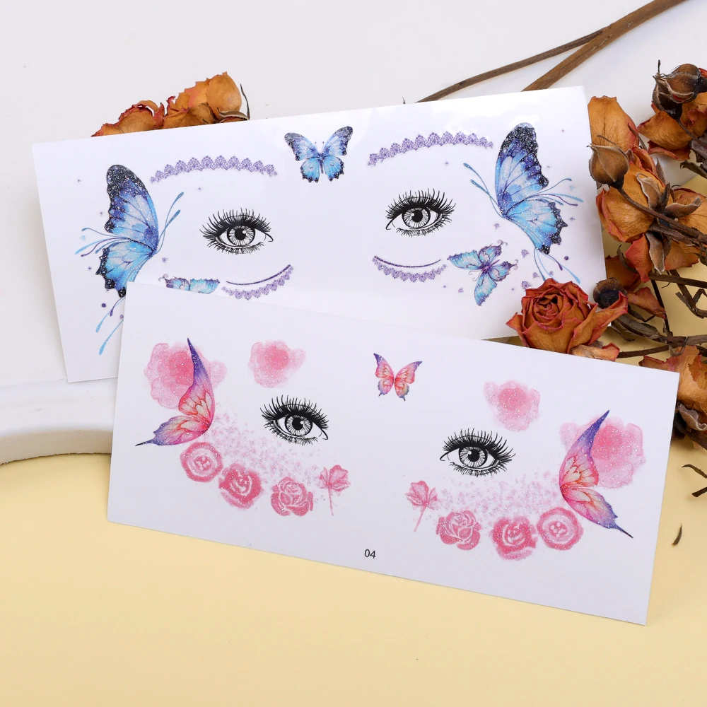 10pcs Shiny Butterfly Tattoo Sticker Eyes Face Body Makeup Waterproof Lasting Tattoos Stickers Music Festival Party DIY Decals