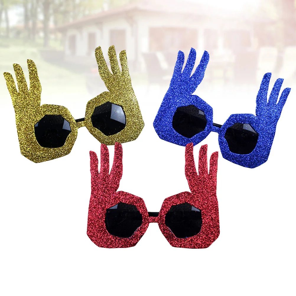 แว่นตาแสดงท่าทางโอเค 3 ชิ้น อุปกรณ์เสริมสำหรับงานปาร์ตี้ งานคาร์นิวัล ถ่ายรูป งานเทศกาล แสดงโชว์