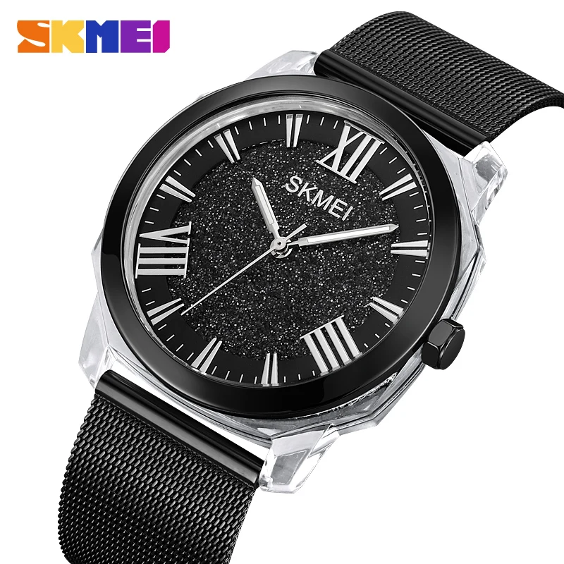 Skmei relógio masculino feminino moda fina relógio simples negócios malha de aço inoxidável relógio de quartzo relojes para hombres relógio