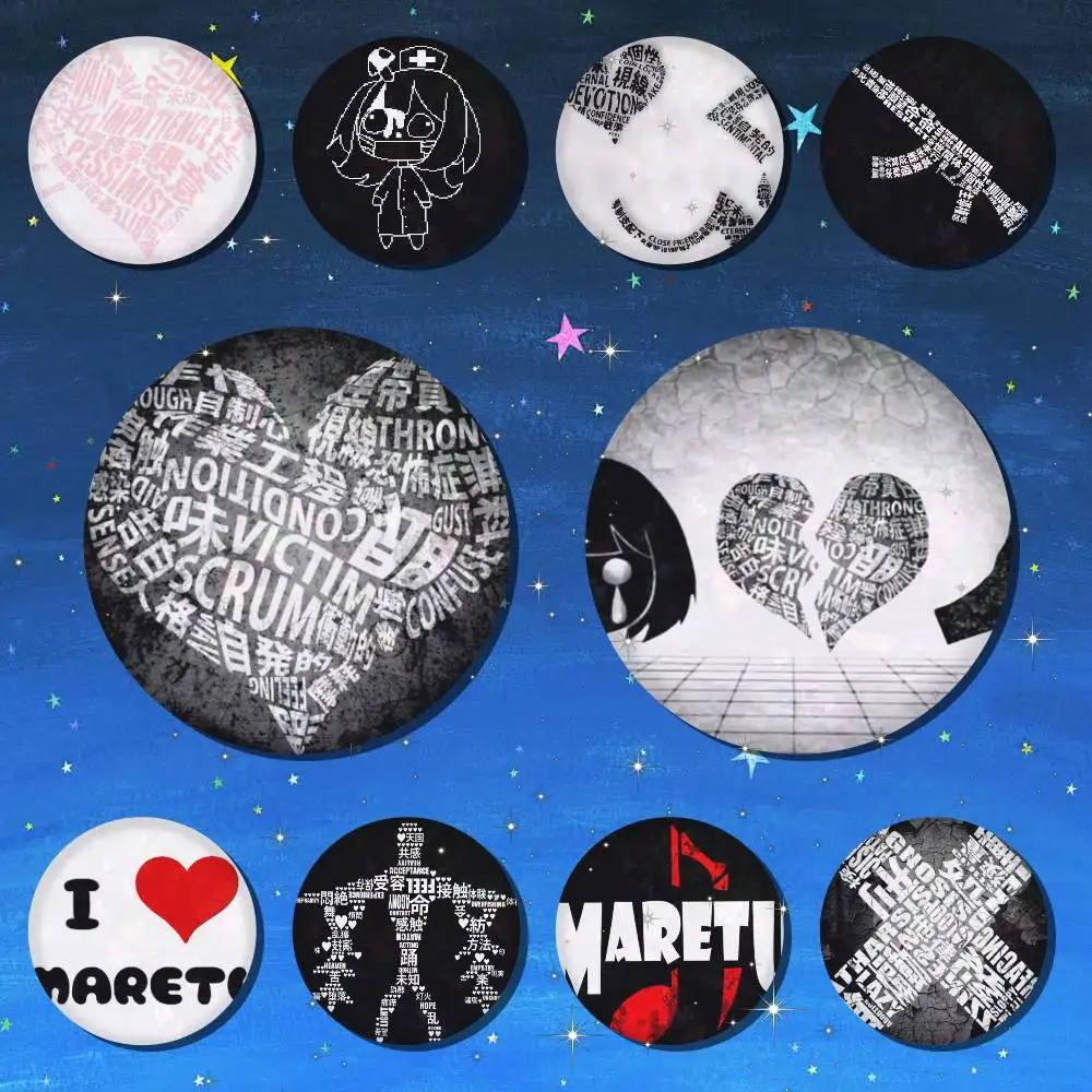 I Love Maretu Abzeichen für Rucksack-Accessoires, Manga-Icons, Anstecknadeln, runde Cartoon-Broschen für Kleidung, Taschen, Dekoration, Geschenke