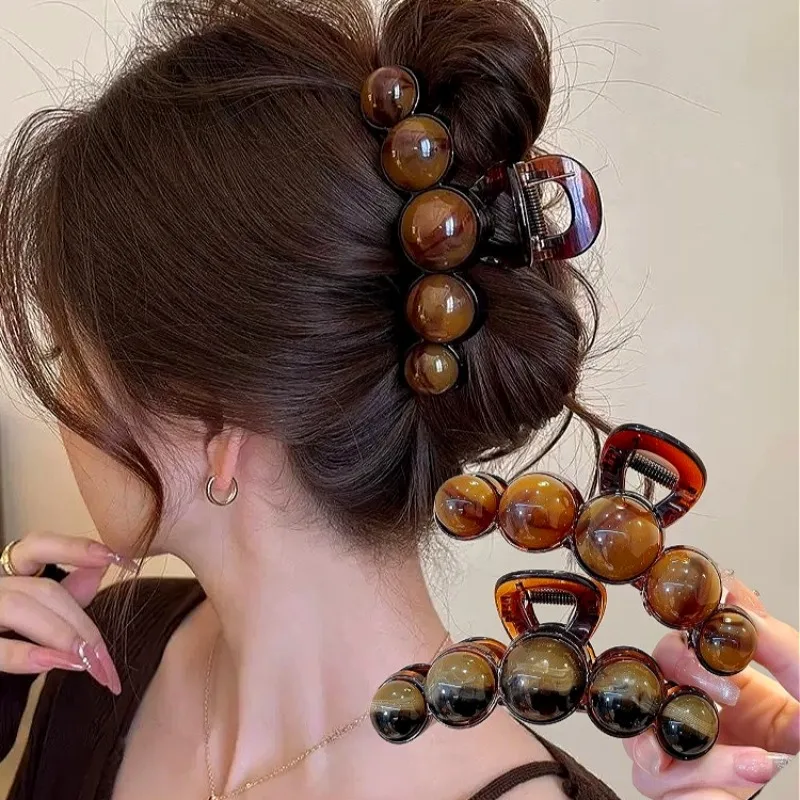 

Retro Gradient Beaded Hair Claw 11Cm Women's Geometric Plastic Hairpin Shark Clip Fashion Everything Hair Clip Hair Accessories