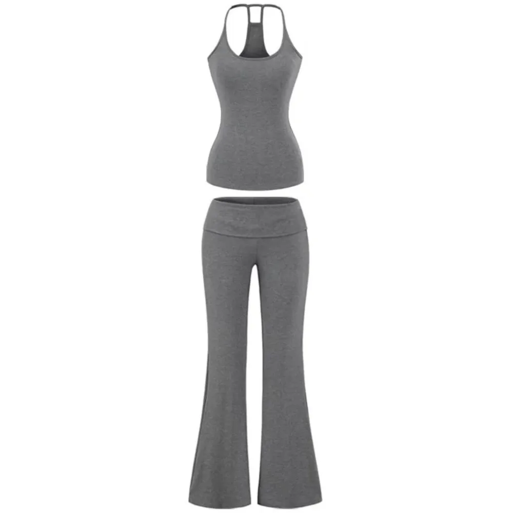 

2026 Solid Color Two Piece Outfits 2 Pieces Set For Woman New In Matching Sets Home Clothing Sports All-match Vest Flared Pants