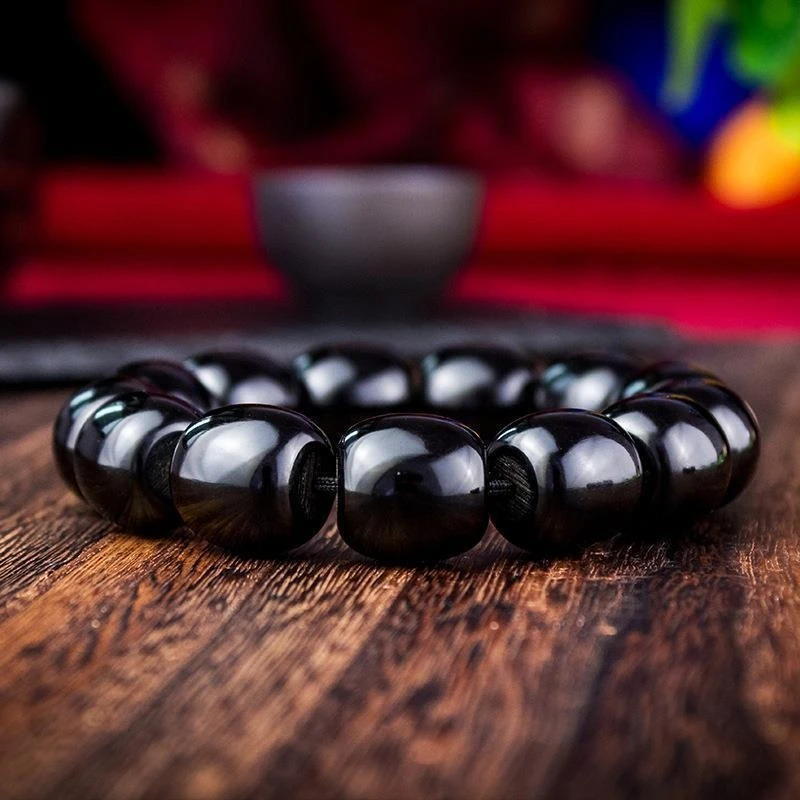 cartoon black ox bead bracelet, natural buffalo , Tibetan yak horn Buddhist beads, pure handmade short ethnic b