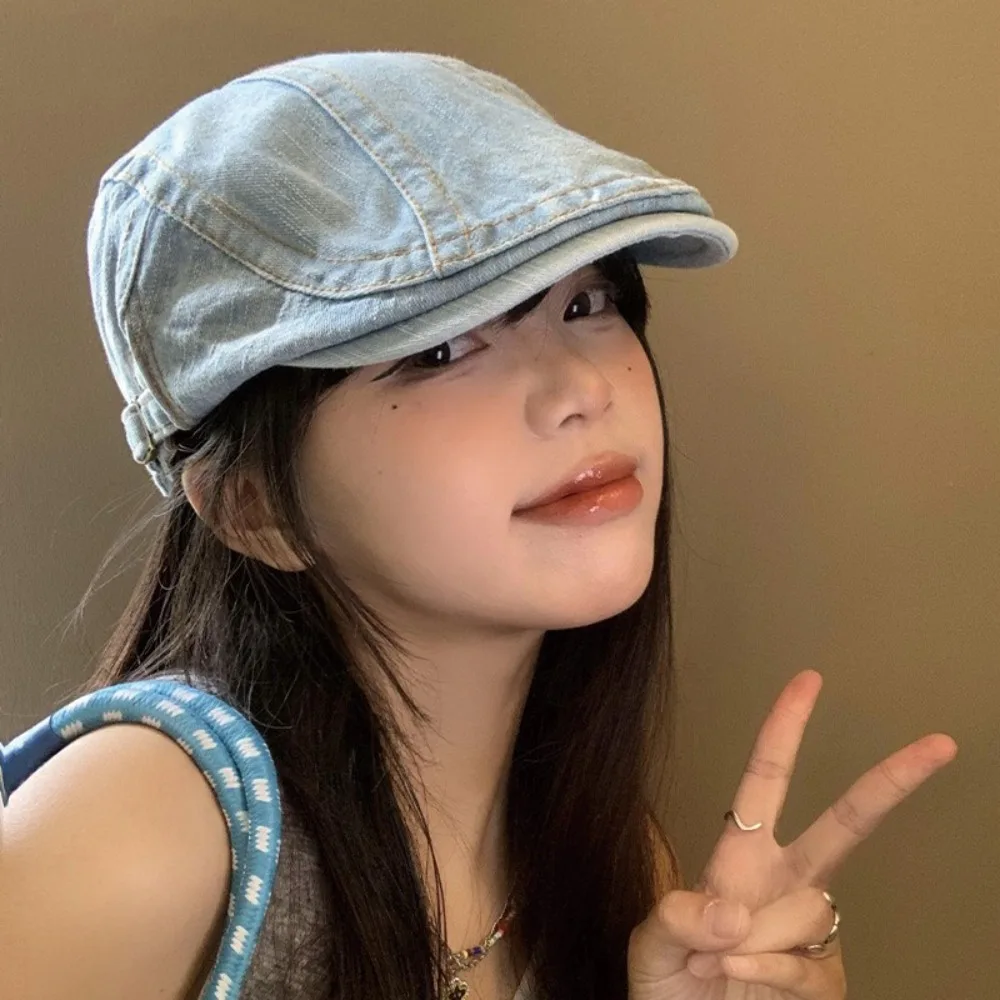 

Vintage Washed Denim Beret Y2k Cloth Newsboy Hat Visor Korean Style Forward Hat Women