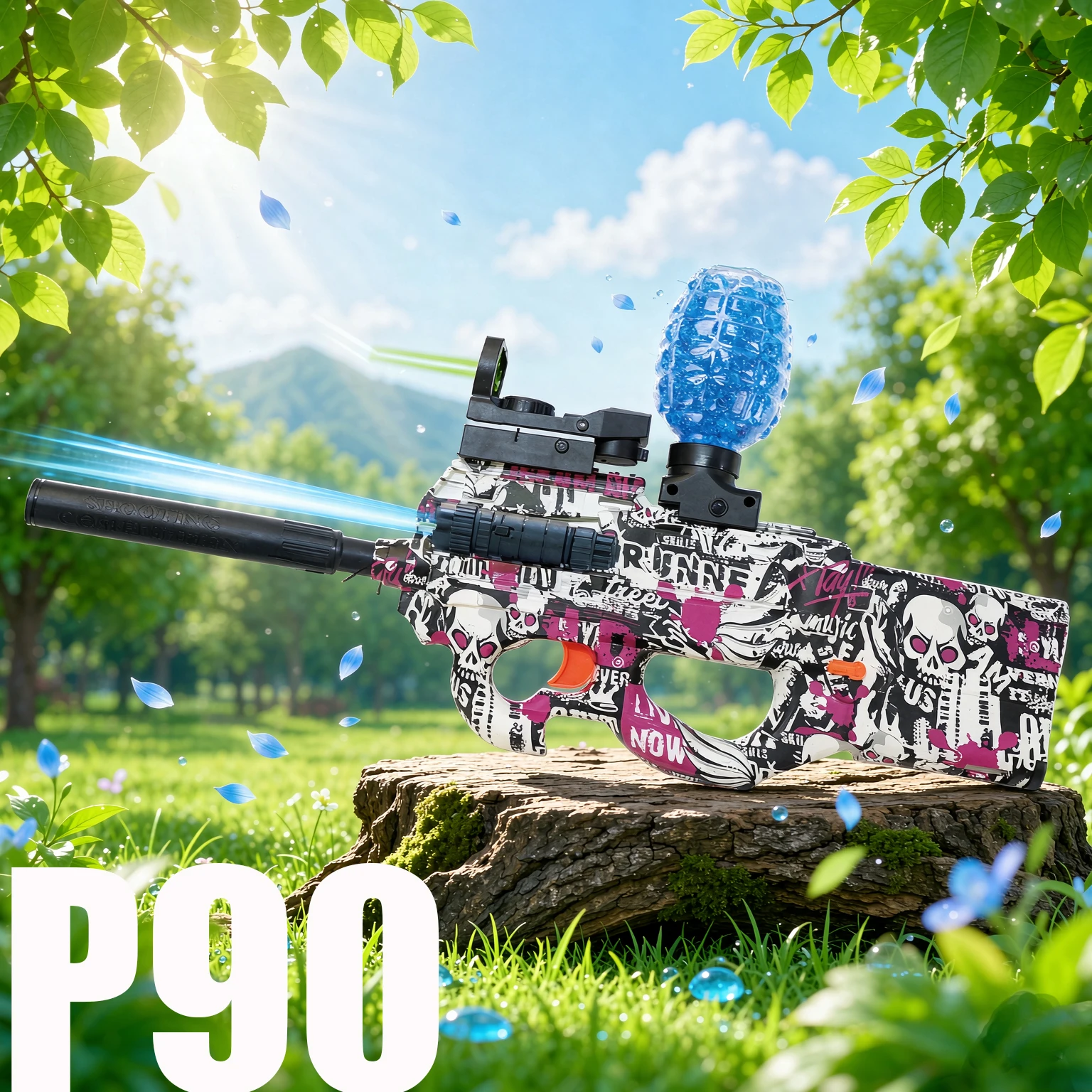 P90 Electric Toy Gun Can Fire 7-8mm Gel Bullets with 7.4V Lithium Battery and Charging Cable, Featuring Manual and Automatic Modes for High-Speed Shooting Toy Model