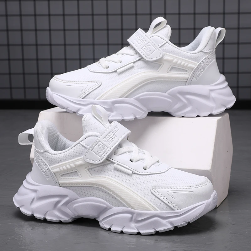 Modne białe buty dziecięce trampki Casual Girls Pu Leaher dziecięce sportowe buty do biegania lekkie chłopięce buty do tenisa na co dzień