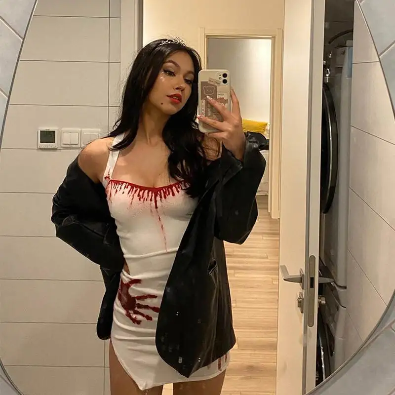 Pinkbomb Spicy Girl loween Ne حزام معلق Dr Palm Print Bal Slim Fit But Covering ملهى ليلي Dr