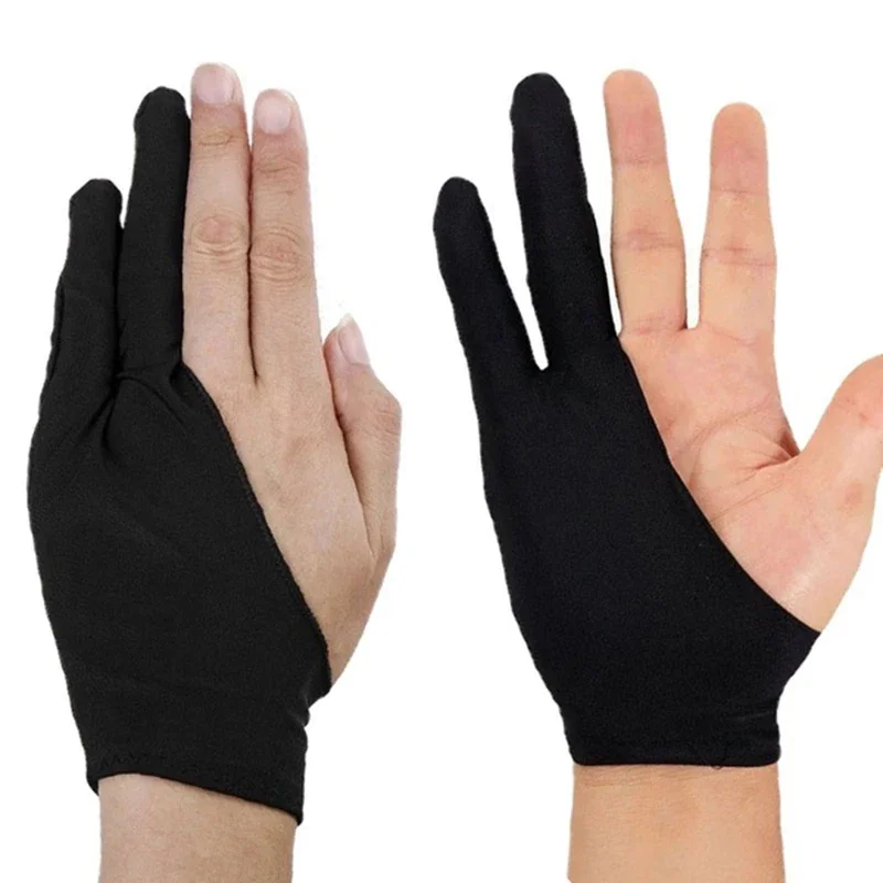 2 Black 2 Finger Stain Resistant Artist Drawing Gloves for Any Drawing Table, Right and Left Hand Drawing Gloves