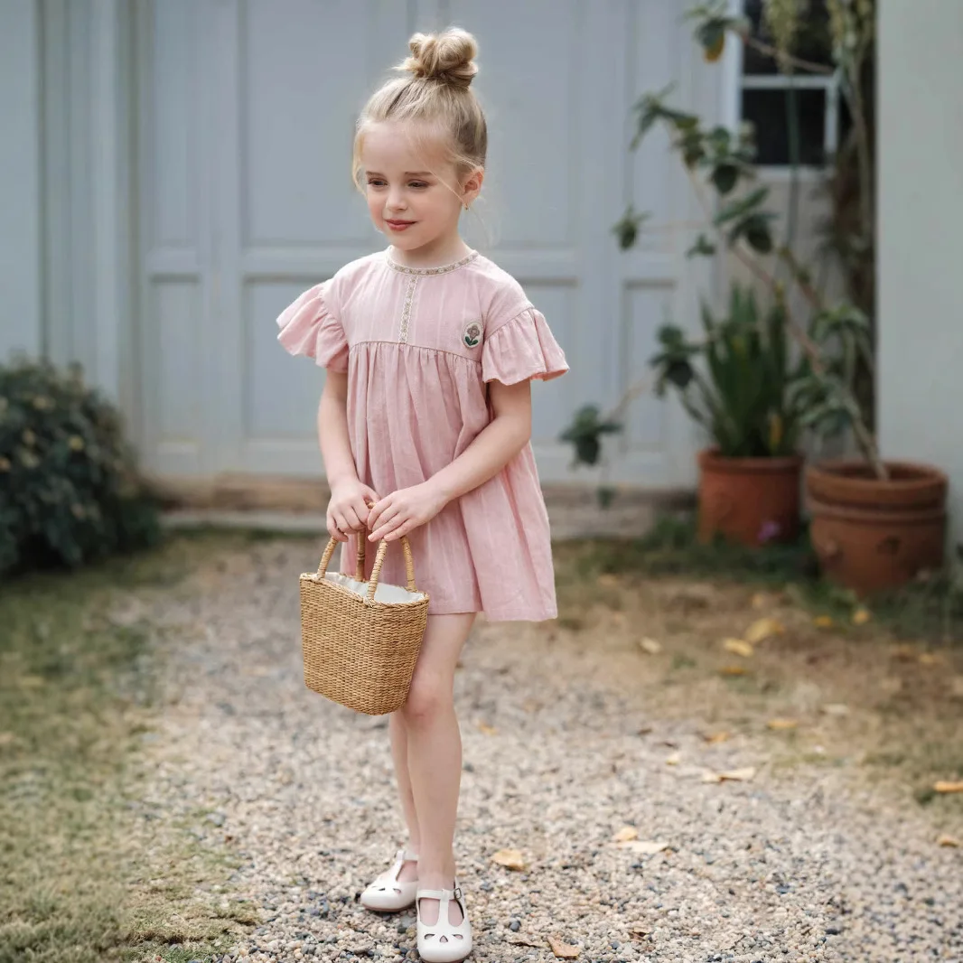 25 Nordic Summer New Ins Countryside Style Girls' Dress Baby Lotus Leaf Sleeve Jumpsuit Casual Dress