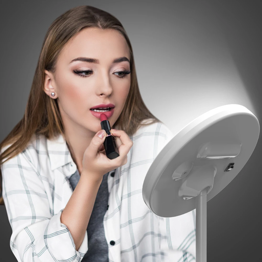 Espejo de maquillaje de belleza LED con lámpara de luz, espejo cosmético de escritorio con pantalla táctil, luz de tocador ajustable con carga USB