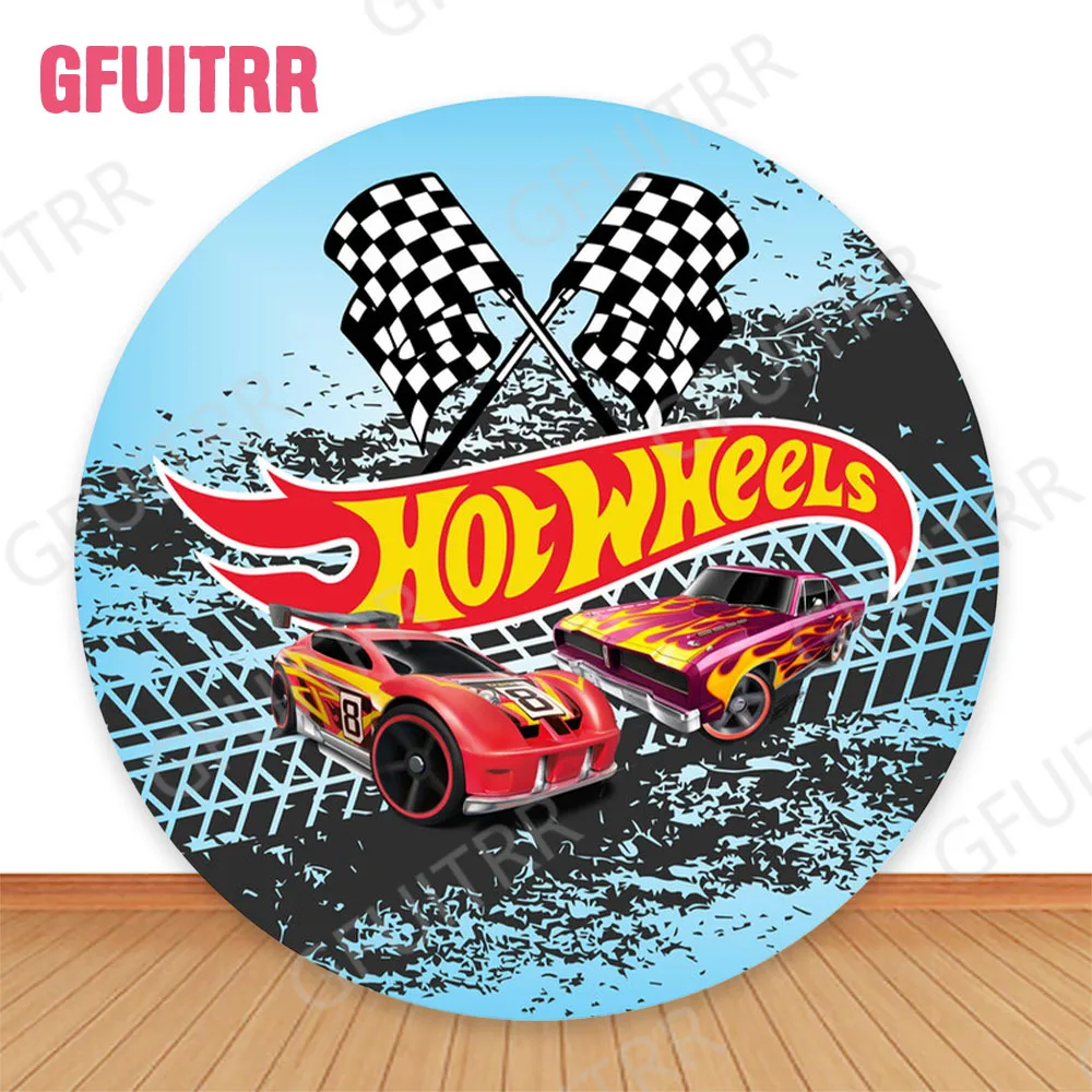 GFUITRR Hot Wheels Round Backdrop Kids Birthday Party Baby Shower Decoration Circle Covers Vinyl Polyester Background