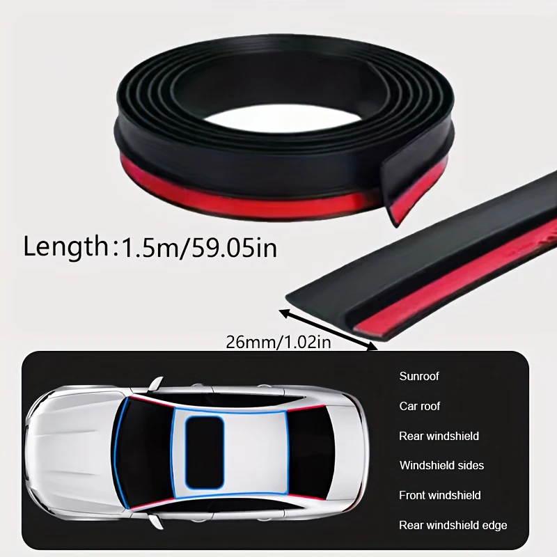 26mm 1.5m Car Trunk Lid Gap Filler Adhesive Strip Universal Rubber Trunk Sealants Strip Anti Dust Waterproof For SUV Hatchback