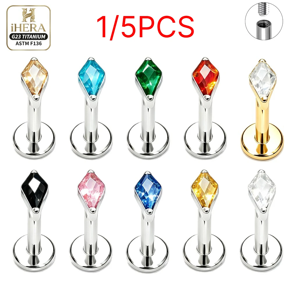 G23 Titan Piercing-Set Funkelnder Mehrfarbiger Rhombus CZ Lippenstecker Tragus Conch Helix Nasenpiercing Knorpel Flatback Ohrring Großhandel