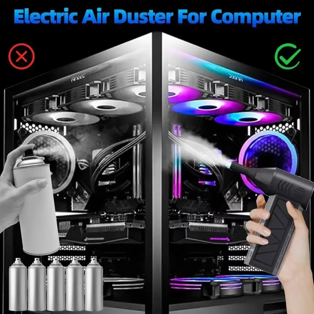 Compressed Air Duster 130000RPM High Speed Compact Design Rechargeable Cordless Air Blower with 3-Gear Turbo Fan