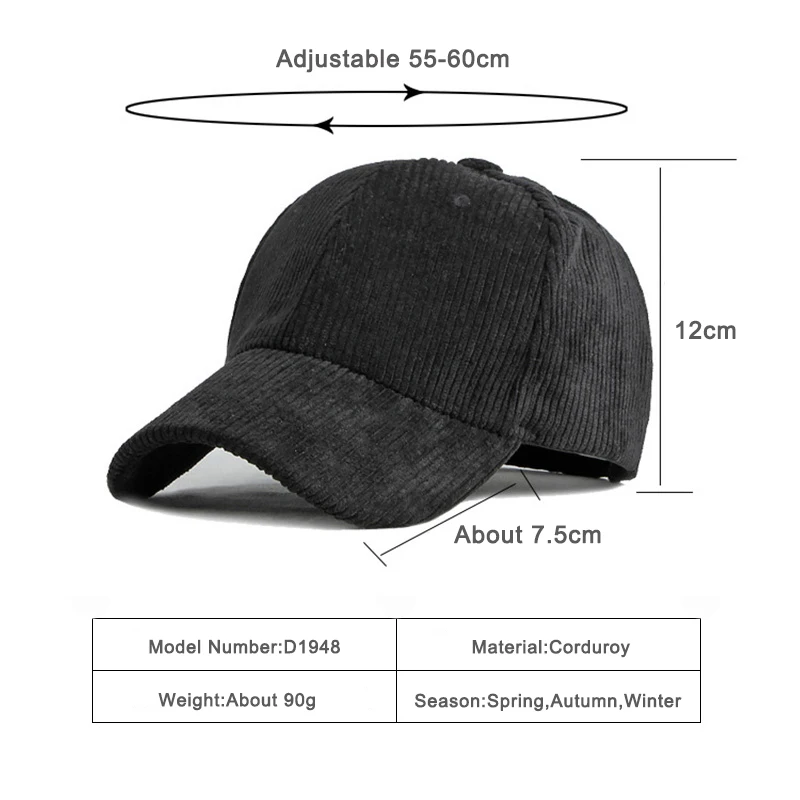 Wuaumx Autumn Winter Baseball Cap Women Men Solid Color Cap Corduroy Snapback Hat Simple Hip-Hop Trucker Hats Adjustable Visor