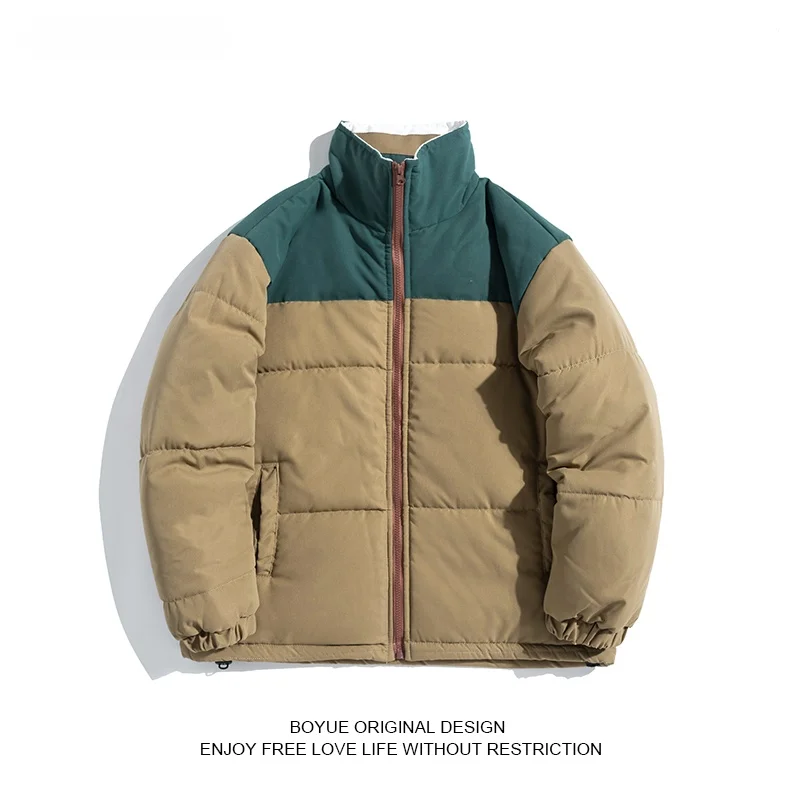 

Boyue Winter Thickened Casual Color Block Collar Cotton Jacket Men's Warm Bread Style Coat Youth Popular Loose Fit Zipper Clo...