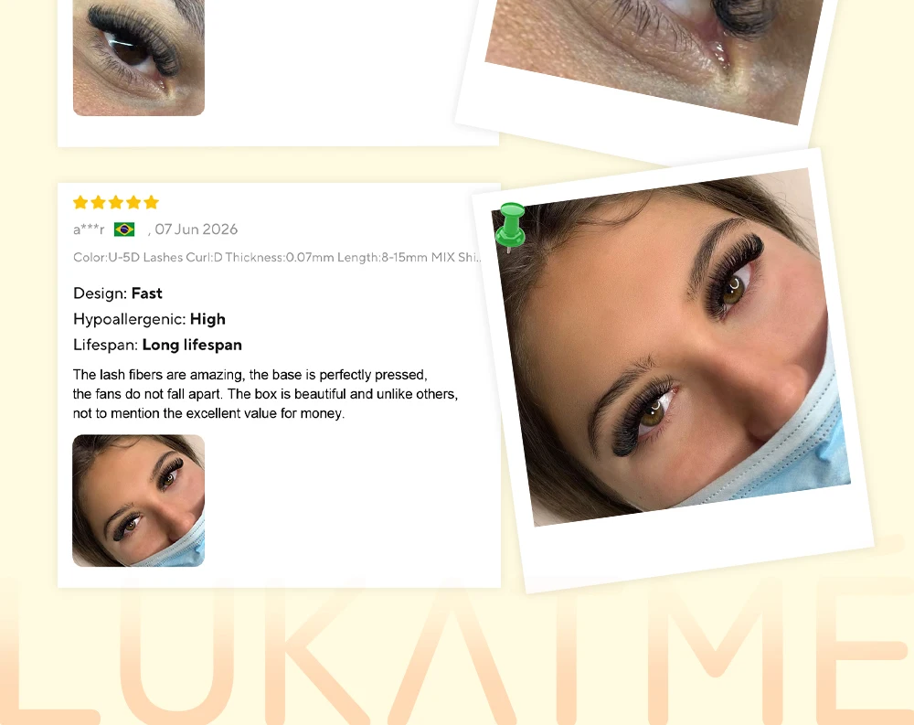 LUKATME U-Form 5D Kleeblatt Wimpernverlängerungen, vorgefertigte Fächer, Schwarz C/D/M Curl, weiche, flauschige, dreidimensionale Wimpern 7-15mm für den Salon – Detail 14