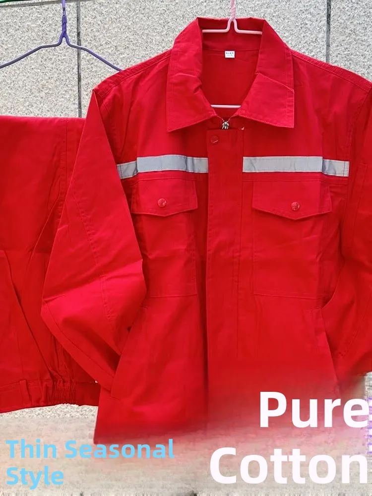 

Ultra-Thin Lightweight Long-Sve Welding Suit 00% Pure Cotton Reflective Stripe Breathable Summer Workwear orm Set