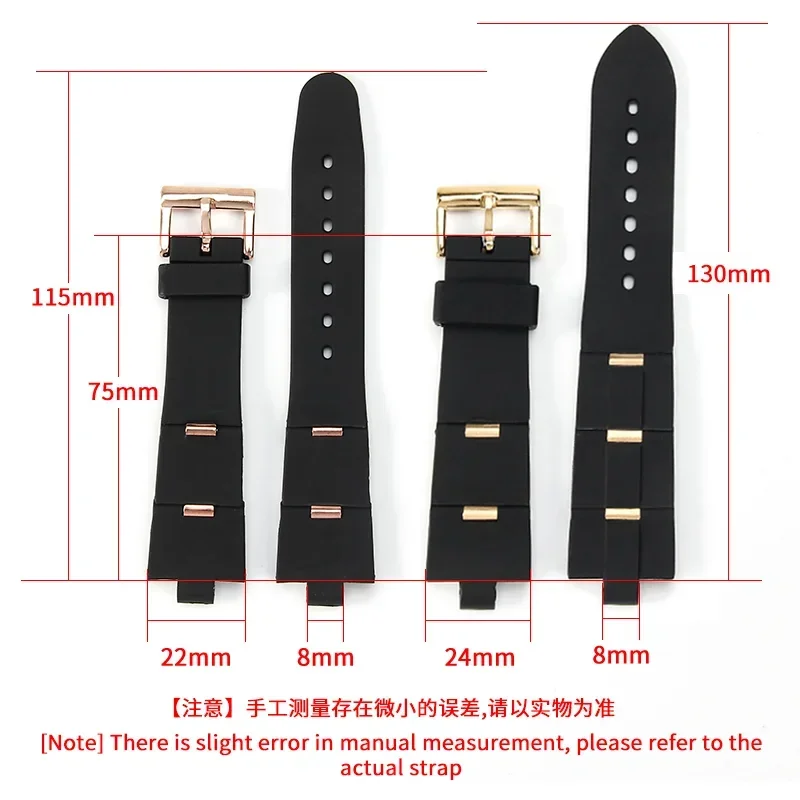 22x8mm 24x8mm Dust Free Waterproof Silicone Accessories for Bvlgari Museum/GMT Convex Interface Men Women Fold Black Watchbands