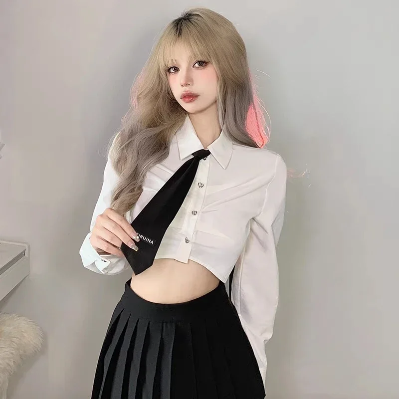 Shirts for Women Long Sleeve Casual Solid Simple Sexy Hotsweet All-match Thin Ulzzang Ladies Streetwear Preppy Style Chic Trendy