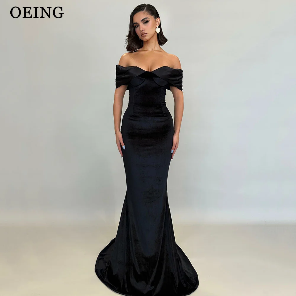 OEING Sexy Black Off the Shoulder Prom Evening Dresses Women Party Formal Gowns Vestido De Fiesta Night Event Occasion Simple