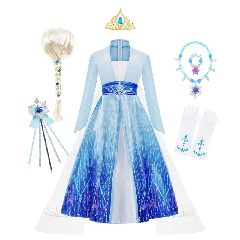 أزياء الفتيات لحفلة الأميرة فستان طويل الرأس إلسا 3 4 5 6 7 8 9 10 سنوات