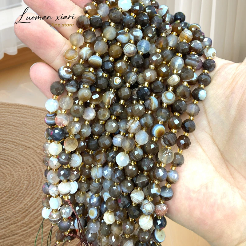 

6mm 8mm Faceted Natural Stone Round Coffee Agate Loose Spacer Beads for Jewelry Making Diy Earrings Bracelet Charms Accessories