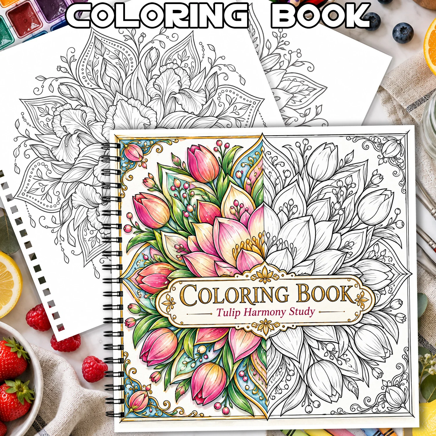 Spiral Binding Coloring Book Tulip Harmony 24 Sheets Floral Mandala Art for Adults Teens Showcasing Creativity Relieving Stress
