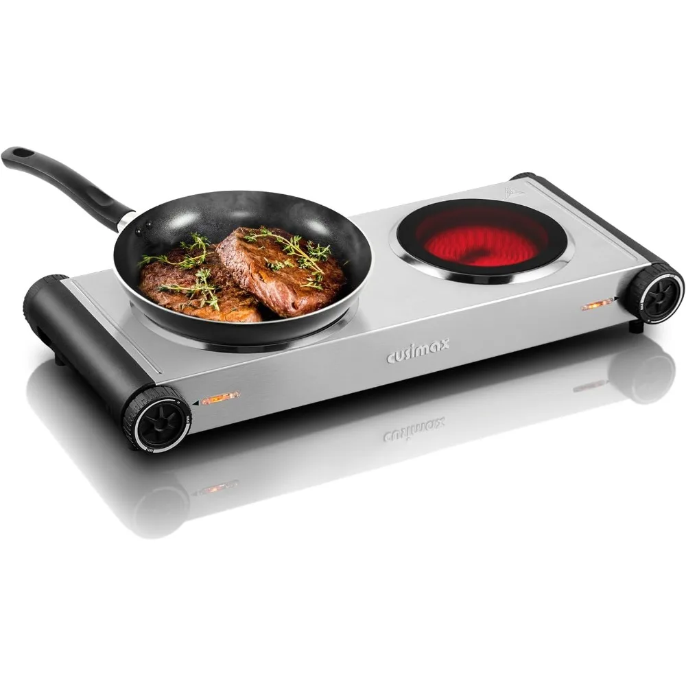 

Dual Hot Plate,1800W Infrared Cooktop, Portable Electric Stove for Cooking,Ceramic Glass Heating Plate, Concealed Handl