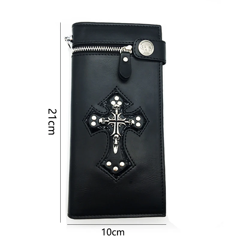 Men's Chain Wallet Long Punk Skull Cross, Retro Wallet Card, Anti-Theft Card Holder Clutch