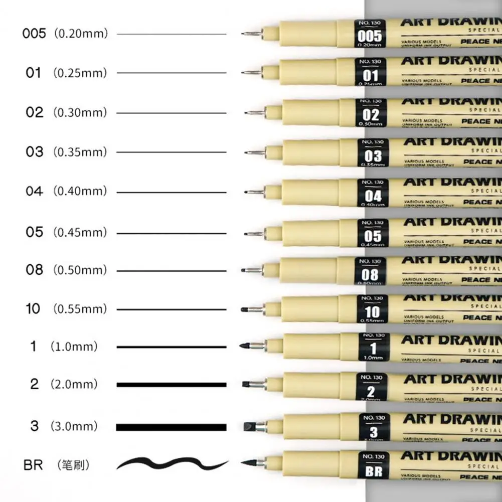 Set di pennarelli Fineliner con 12 diverse larghezza di linea per artisti, illustrazioni, schizzi, penna portatile