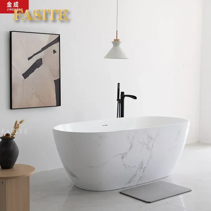 For 160cm Grey Marble Pattern Independent Bathtub