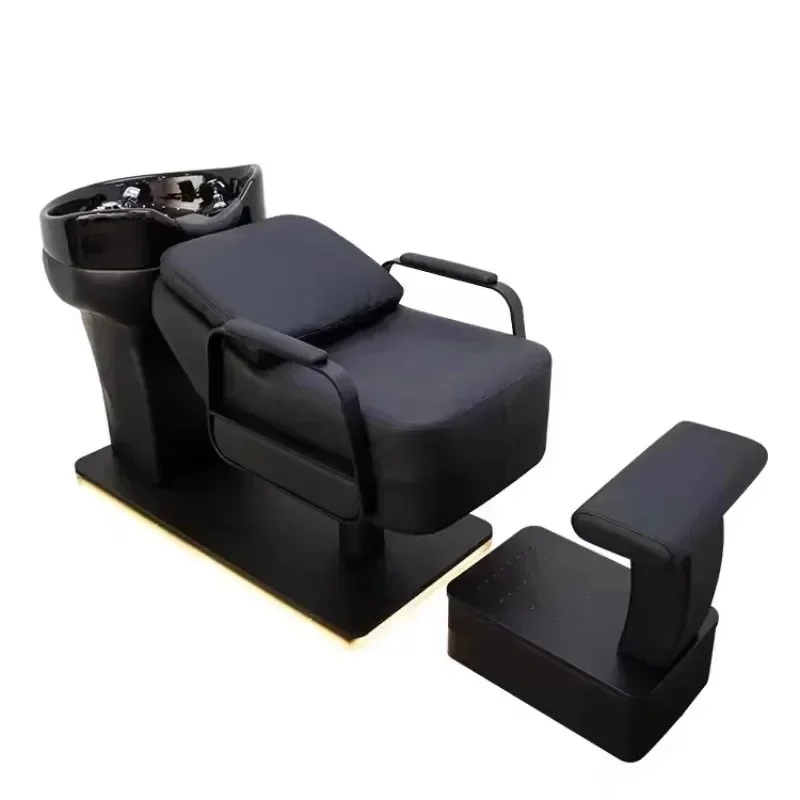 Barber shop hair salon special fiberglass ceramic basin massage half lying shampoo bed